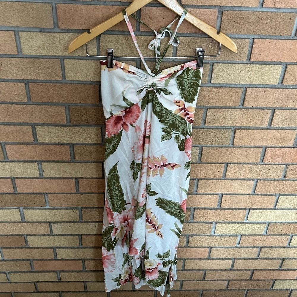 Sunny Island Hawaii Halter Midi Dress Floral Vacation Flowy Size Small
